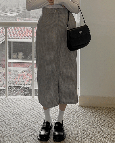 sosolmarket-[H라인/뒷밴딩]버터와플 체크 트임 롱스커트♡韓國女裝裙