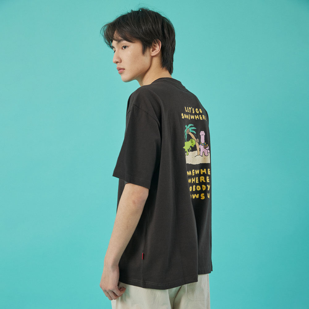 【限時優惠】JOGUMAN CO PALM TREE T -Shirt  | CHARCOAL / WHITE