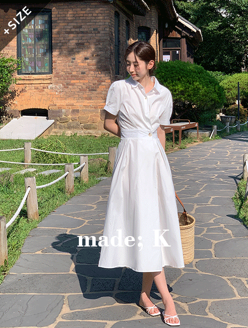 k-club - [자체제작]#여름베젠 랩 셔츠 반팔 롱 원피스♡韓國女裝連身裙