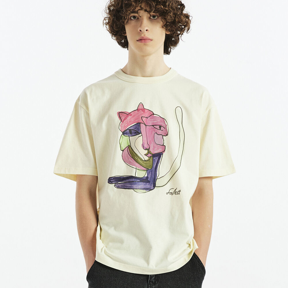 韓國 FALLETT - Cubism Nero Short Sleeve T-shirt Ivory