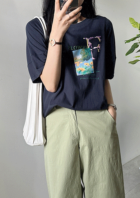 misharp-플라워 패치워크 반팔 티셔츠 (2 color)♡韓國女裝上衣