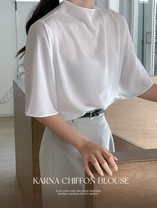 dalihotel-로맨틱 감성 오피스룩 달리호텔 - 카르나 쉬폰 반하이넥 5부 소매 베이직 블라우스♡韓國女裝上衣