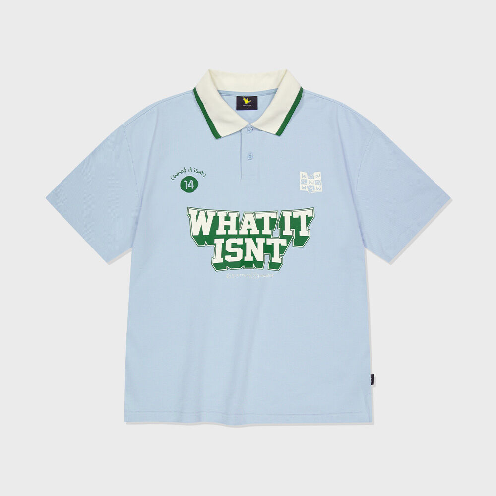 韓國What it isNt - WT Typo Collar Short Sleeve T-Shirt Light Blue