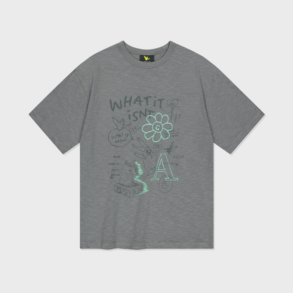 韓國What it isNt - WT Symbol Drawing Short Sleeve T-Shirt Dark Gray 