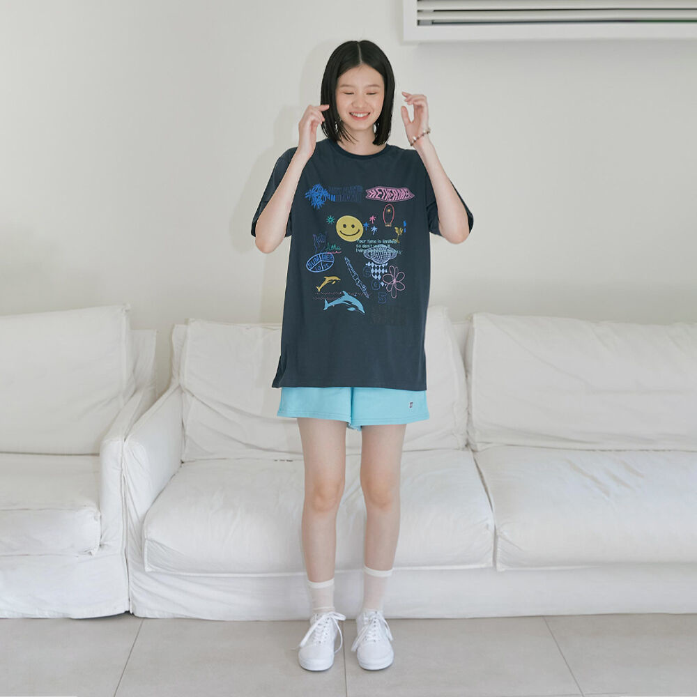 韓國HETHERMENT - Stamping T-shirt (Mid Blue) 