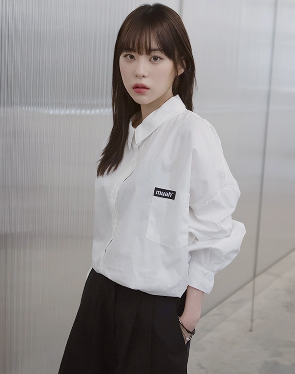 muahmuah-무아 라벨포인트 오버핏 셔츠♡韓國女裝上衣