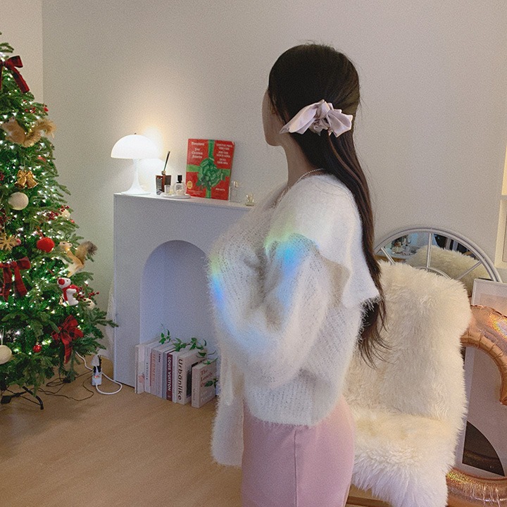 jnroh-르쉘 세일러 카라 퍼 날개사 크롭 니트 가디건 (아이보리,베이지,블랙)♡韓國女裝外套