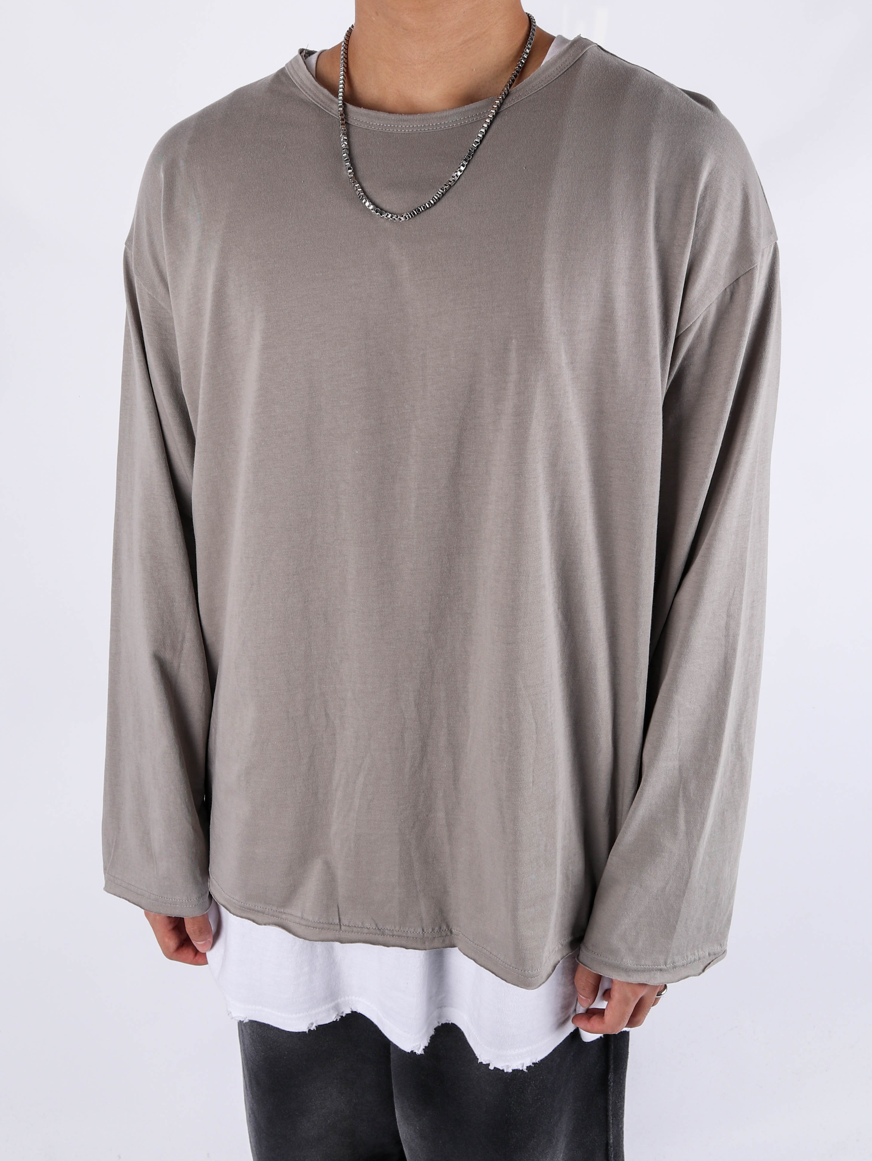 justyoung-US Vintage Neck Long Sleeve Tee (4color)♡韓國男裝上衣