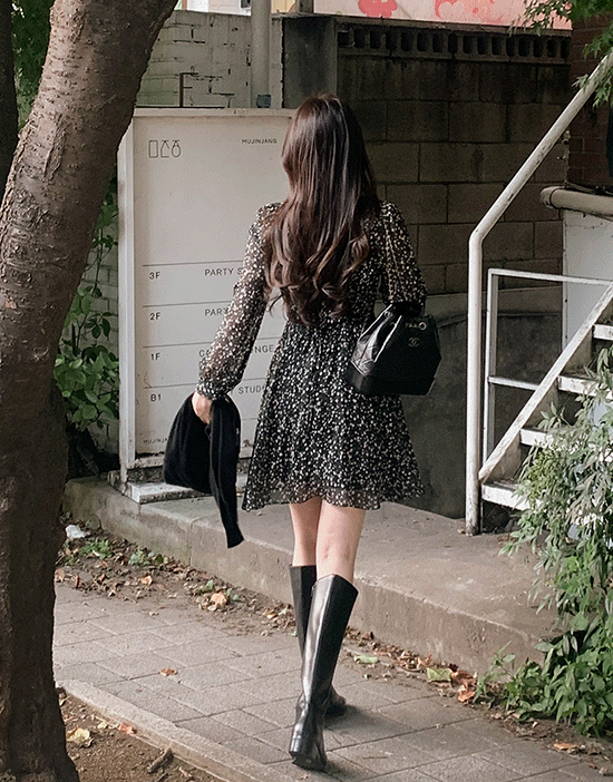 fromdayone-로리아 플라워 미니원피스(브이넥/쉬폰/스트랩/플레어/데이트룩)♡韓國女裝連身裙