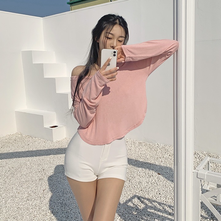 jnroh-카롱 유넥 찰랑 라운딩 굴림 여리핏 티셔츠 ( 아이보리,핑크,그레이,블랙)♡韓國女裝上衣