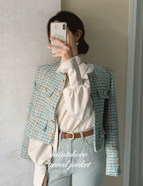 second-edition-민트초코 트위드 jacket♡韓國女裝外套