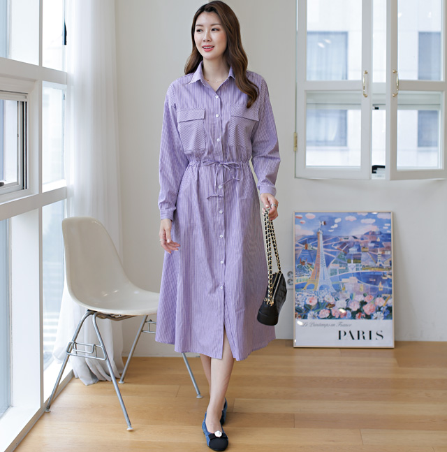 tiramisu-92스트라이프포켓셔츠원피스♡韓國女裝連身裙