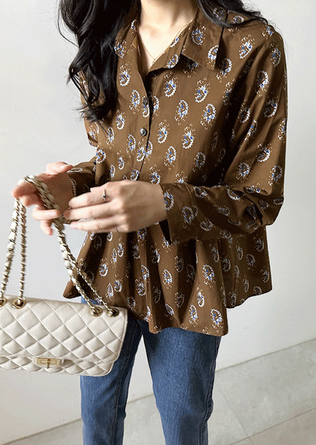 misharp-더블 패턴 반오픈 셔츠 (2 color)♡韓國女裝上衣