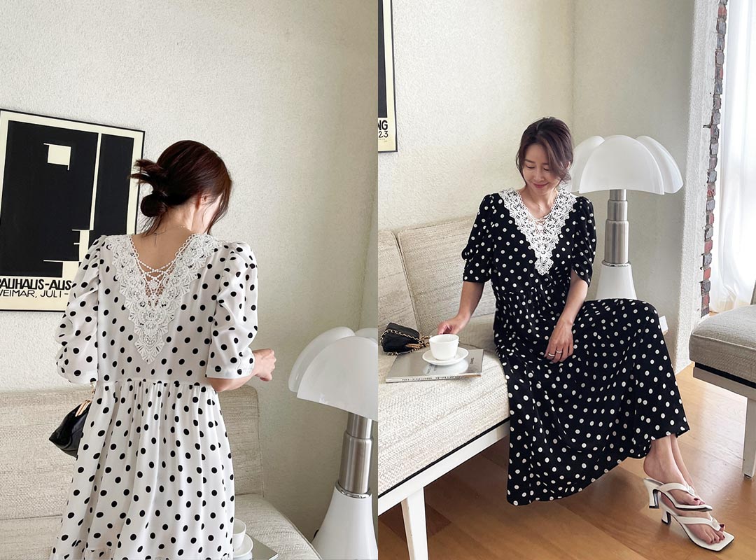 naning9 - 도이레 도트레이스원피스(E05)♡韓國女裝連身裙