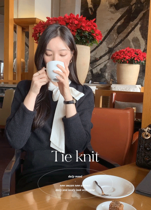 reine-[연말룩/하객룩] 로이디배색타이니트 (2color) new♡韓國女裝上衣