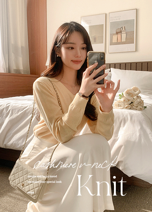 reine-[꾸안꾸/데일리룩] 하니 캐시미어 브이넥 니트 (4colors) new♡韓國女裝上衣