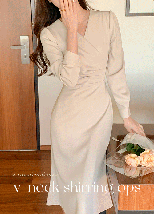 reine-[하객룩/봄신상] 하렌 셔링 머메이드 롱원피스 (2colors) new♡韓國女裝連身裙