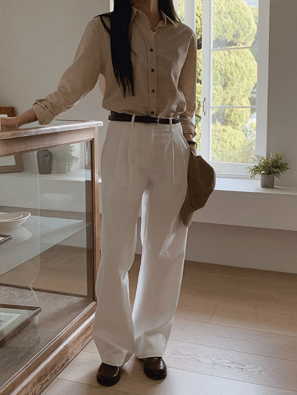 slowand - 프랭크 와이드 핀턱코튼팬츠 - 2 size♡韓國女裝褲