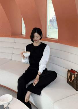 likeher-에필로그 세트 set: 브런치룩 크롭티 밴딩팬츠 세트상품♡韓國女裝褲