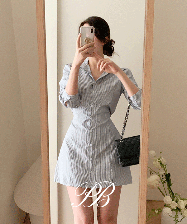 perbit - [청순룩] 모엔 스트라이프 셔츠 미니원피스  - 2color♡韓國女裝連身裙