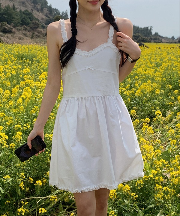 shopperland - 리본 레이스 뷔스티에 미니 원피스 (2color)[여행룩][레이어드]♡韓國女裝連身裙