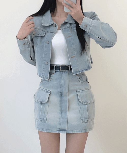 j_blin - 당일발송[단독][자켓+스커트set]부씨 데님 카라 투피스♡韓國女裝套裝