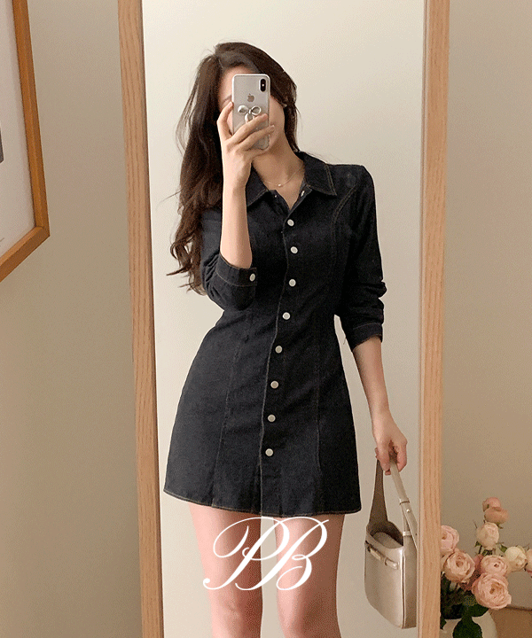 perbit - [봄할인전~70%][여리잘록핏/봄데이트룩] 러빈 셔츠라인 데님미니원피스 - 2color♡韓國女裝連身裙