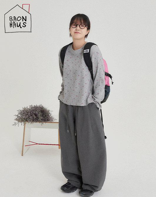 baon - [4일간 new 5% sale] [BAONHAUS] 잇튼 플라워 와플 긴팔 티 (2color) - 바온♡韓國女裝上衣