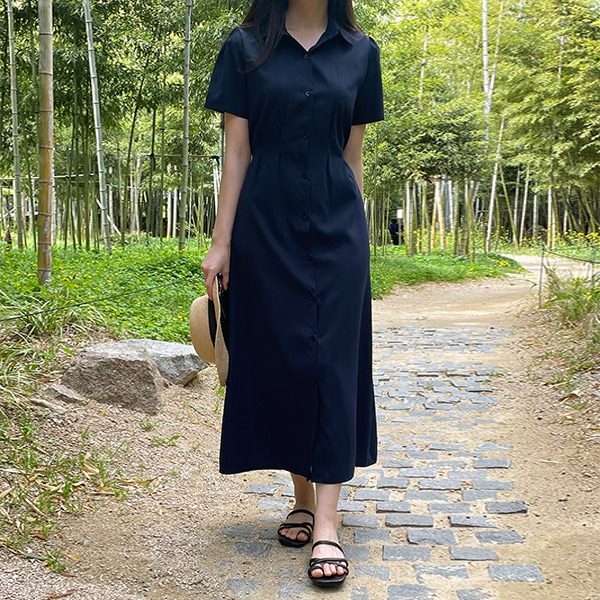 realcoco - [여름원피스] 프리브 핀턱 롱 반팔원피스 - 3 Color (셔츠원피스/하객룩)♡韓國女裝連身裙