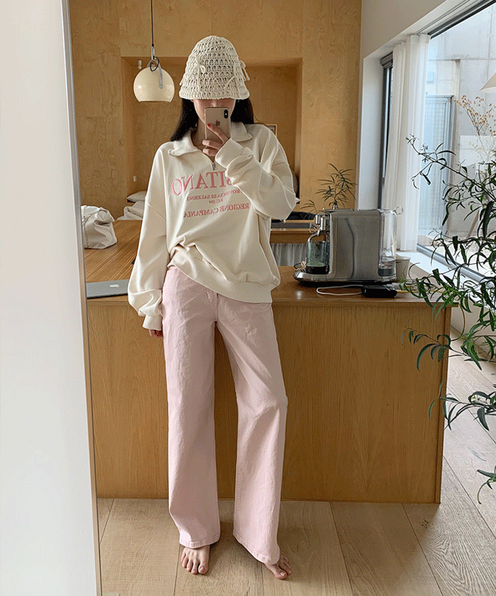 mocobling - [봄신상5%]파우더핑크 #코튼팬츠 #면바지 #핑크바지 #와이드팬츠 #하이웨스트♡韓國女裝褲