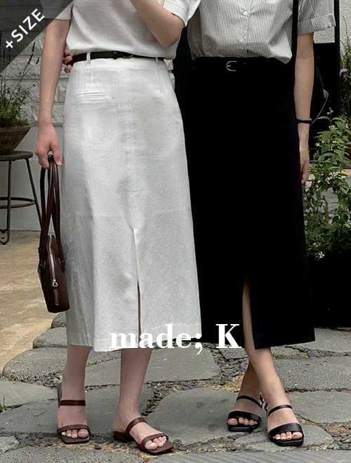 k-club - [자체제작]#여름(린넨55%)모르비 투웨이 린넨 트임 롱 스커트(벨트SET)(뉴컬러추가!)♡韓國女裝裙