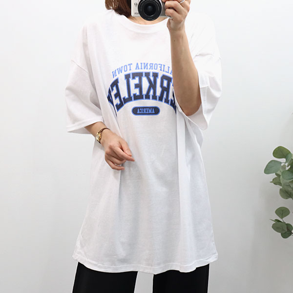 missylook - [여성 버크 오버핏 반팔 면티 루즈핏 흰색 레터링 라운드 박스 롱 티 티셔츠]♡韓國女裝上衣