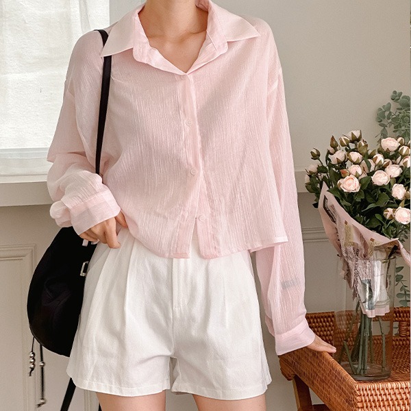 realcoco - [여름셔츠] 에디 스트릿 아사 크롭 셔츠 - 5 Color (살안타템/얇은긴팔)♡韓國女裝上衣