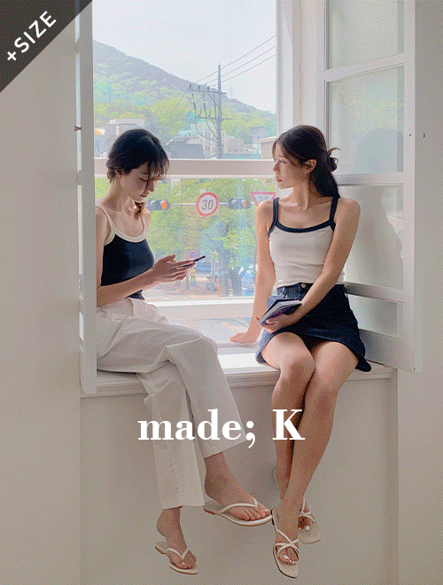 k-club - [자체제작]#여름 어스 데일리 코튼 배색 나시♡韓國女裝上衣