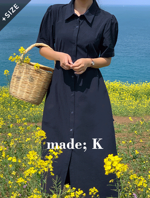 k-club - [자체제작/하객룩/데이트룩]#여름 메리드 퍼프 핀턱 셔츠 원피스♡韓國女裝連身裙
