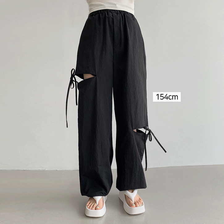 QNIGIRLS - [155cm/나일론90]트임양리본 밴딩투웨이팬츠♡韓國女裝褲