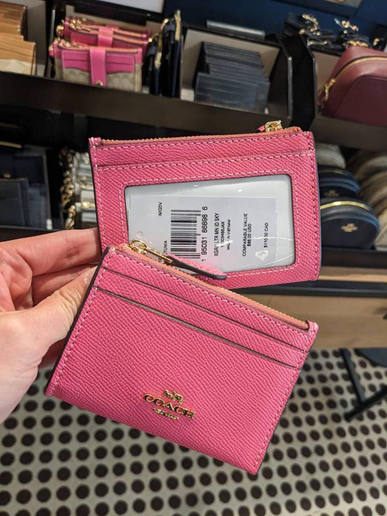 【加拿大空運直送】COACH MINI SKINNY ID CARD CASE 經典鑰匙圈拉鍊卡包 玫紅色