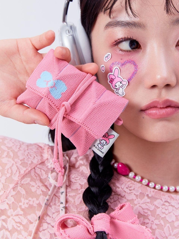 【限時優惠】 Joseph Stacey X Sanrio Lucky Pleats Knit Card Wallet My Melody Blossom Pink