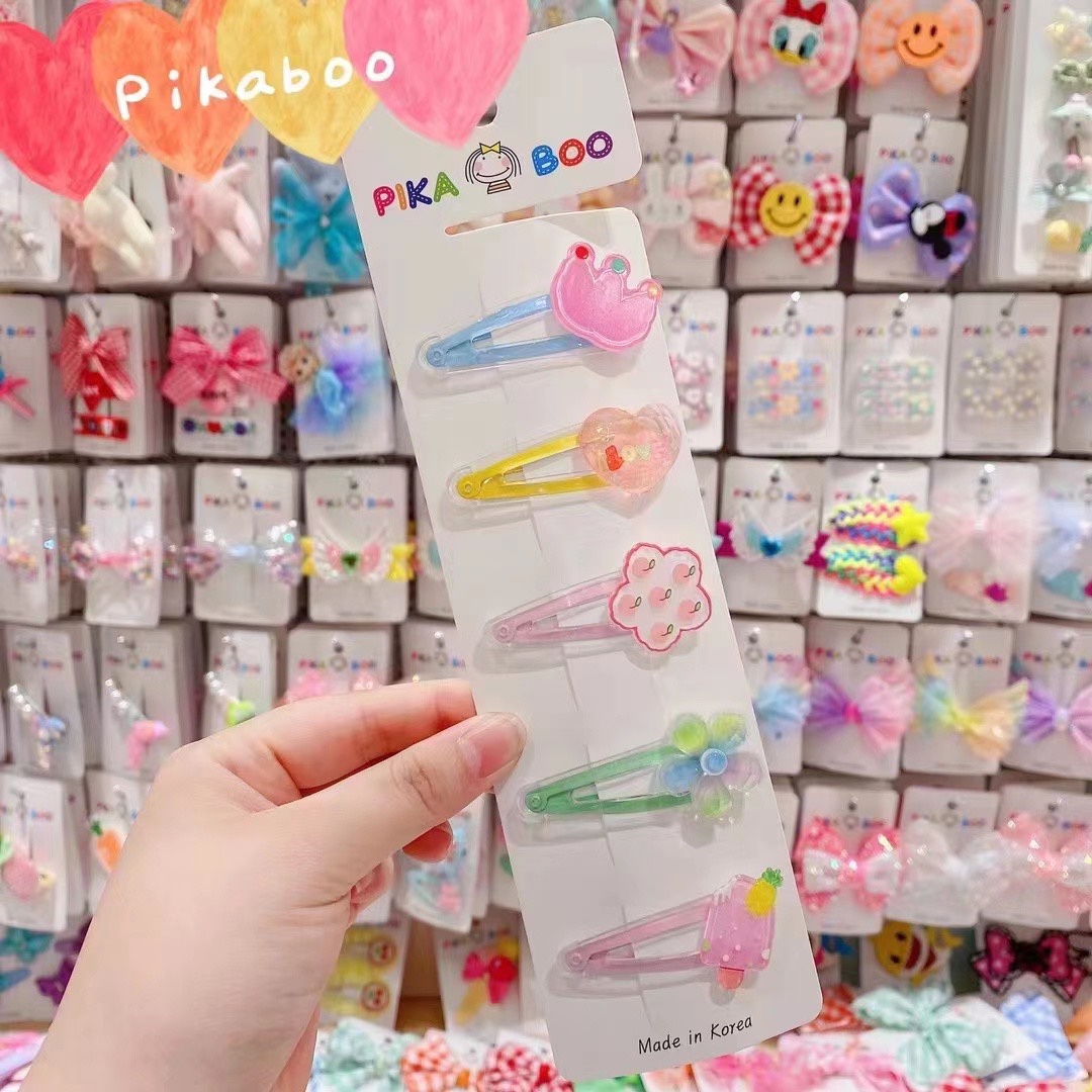 韓國 PIKABOO 可愛粉色卡通髮夾套裝 (5 PCS)