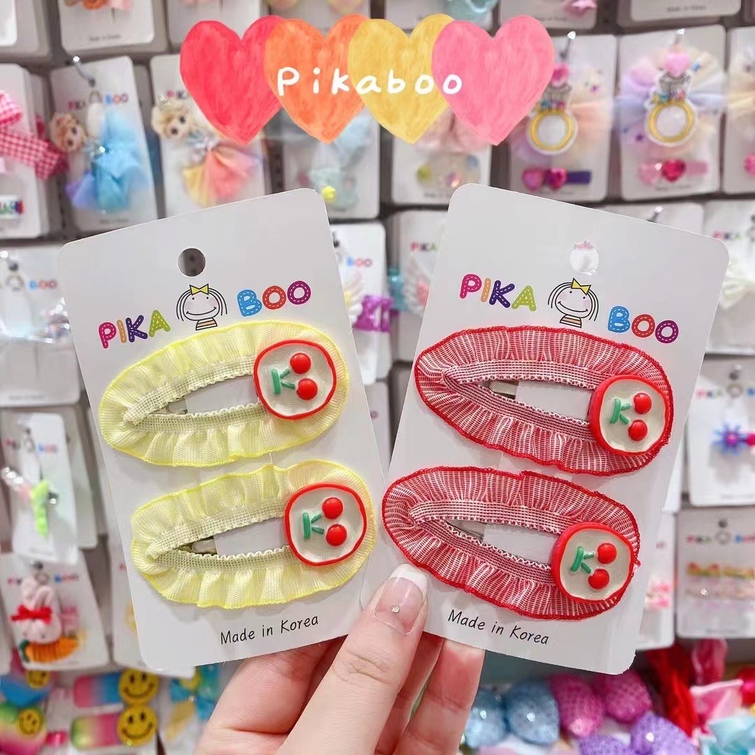 【現貨】韓國 PIKABOO 網紗花邊櫻桃髮夾 (레드/紅色/Red)