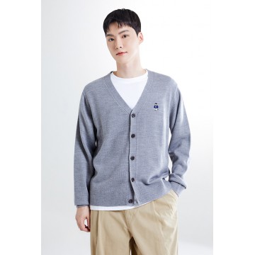 韓國直送 SPAO - (Woody) Embroidered V-neck Cardigan (W)_CHARCOAL