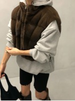 韓國東大門直送 maison staff 女裝外套(真貂皮,绗縫棉花填充) 深棕色