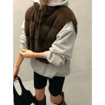 韓國東大門直送 maison staff 女裝外套(真貂皮,绗縫棉花填充) 深棕色