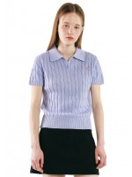 韓國CODEGRAPHY - CABLE SHOTRS COLLAR KNIT_lavender