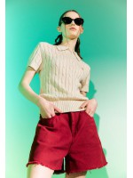 韓國CODEGRAPHY - CABLE SHOTRS COLLAR KNIT_light beige