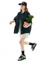 韓國CODEGRAPHY - CGP OVERFIT LINEN SHORT-SLEEVED SHIRT_navy