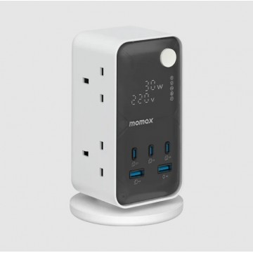 Momax - 1-Charge Work-Flow 6 插座數位顯示電源盒 (附 USB)