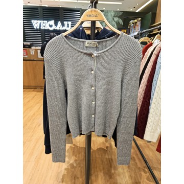 韓國直送 WHO.A.U - Ribbed Button Cardigan