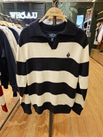 韓國直送 WHO.A.U - Steve Stripe Open Collar Pullover