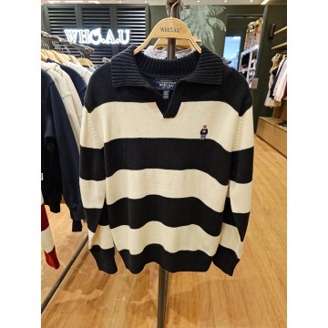 韓國直送 WHO.A.U - Steve Stripe Open Collar Pullover 韓國直送 WHO.A.U - Steve Stripe Open Collar Pullover